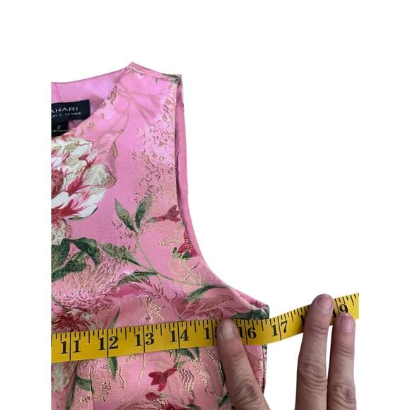 Tahari by ASL Women's Pink Floral Print Metallic Bow Fit & Flare Dress Size 2 - Picture 5 of 7